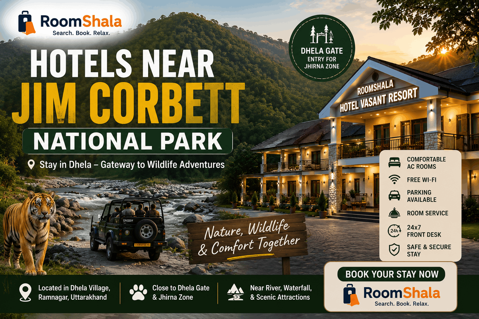 Hotels Near Jim Corbett National Park: Stay in Dhela at Roomshala Hotel Vasant Resort